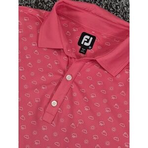 Footjoy Polo Mens Medium Pink Geometric‎ AOP Golf Athletic Fit Performance